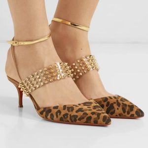 Christian Louboutin Levita 55 PVC Gold Spike Heels sz 40.5 MRSP $945